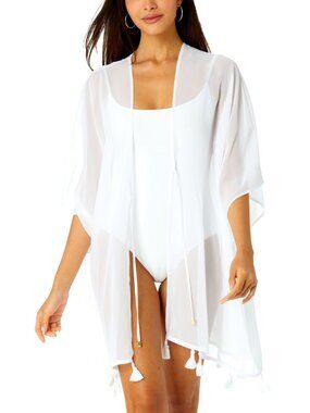 Anne Cole White Tie Front Kimono Cover Up Size S